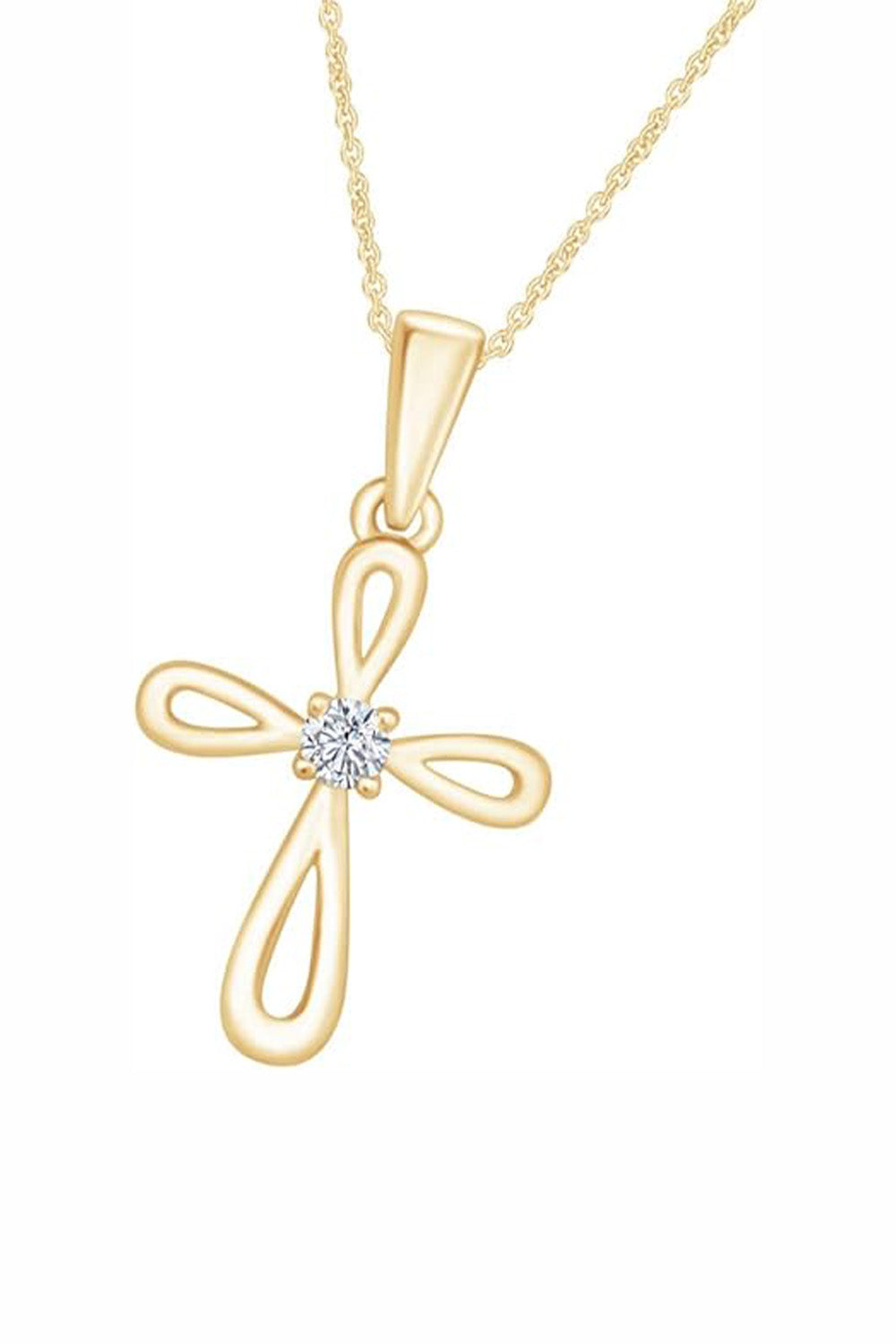 Yellow Gold Color Stylish Open Cross Pendant Necklace for Women 