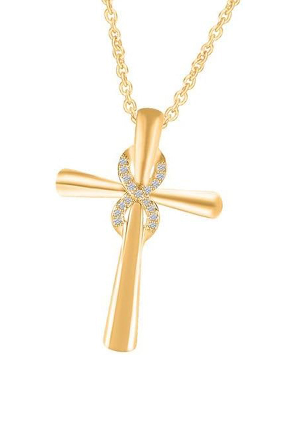 Yellow Gold Color Infinity Cross Pendant Necklace 