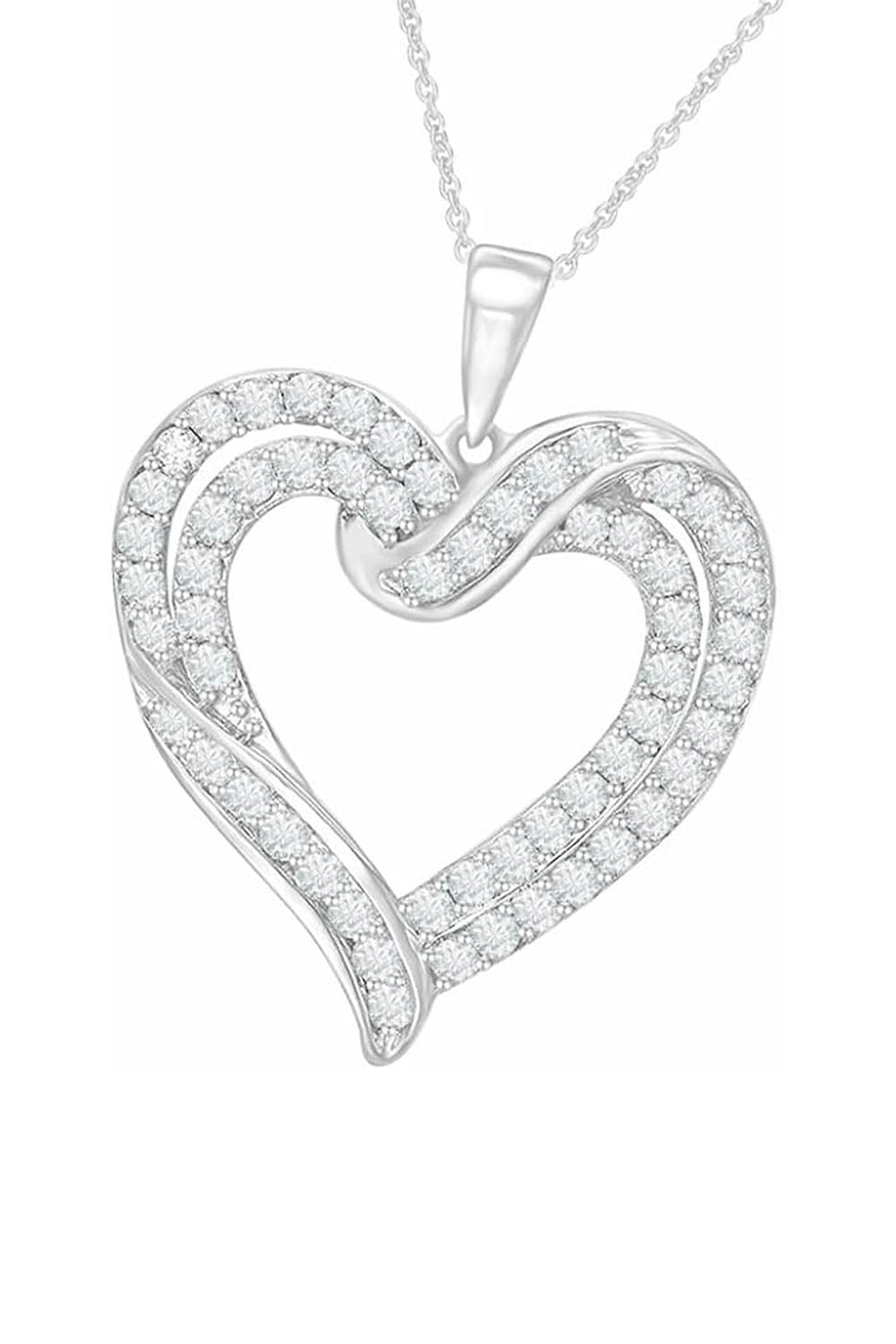 White Gold Color Round Cut Moissanite Love Heart Pendant Necklace