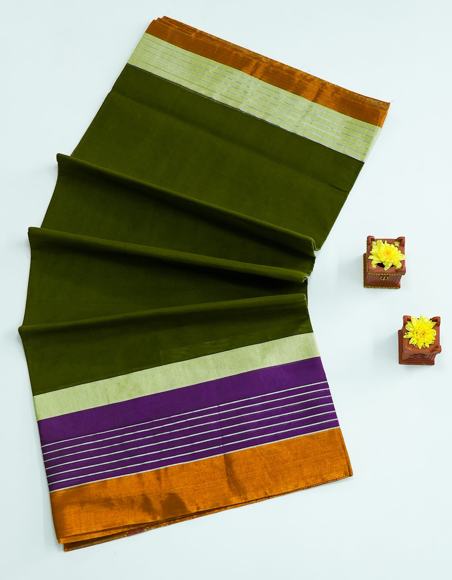 Army Green Chanderi Cotton Saree 