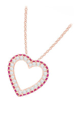 Rose Gold Color Pink Ruby Birthstone Gemstone Heart Pendant Necklace