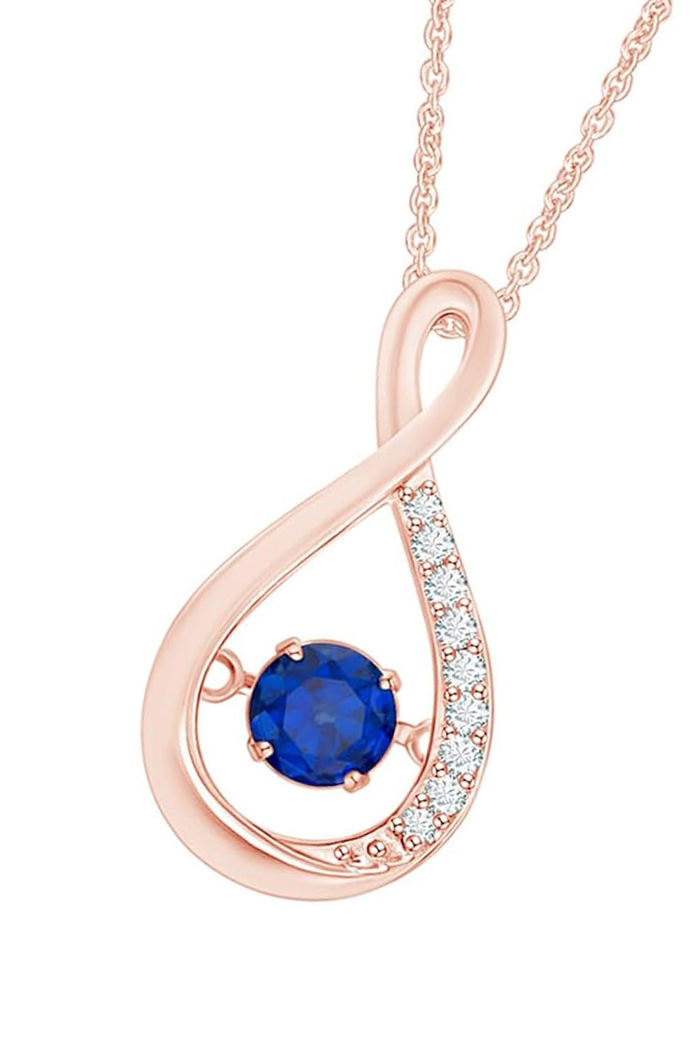 Rose Gold Color with Blue Sapphire Infinity Swirl Pendant Necklace