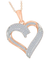 Rose Gold Color Baguette Cut and Round Moissanite Heart Pendant