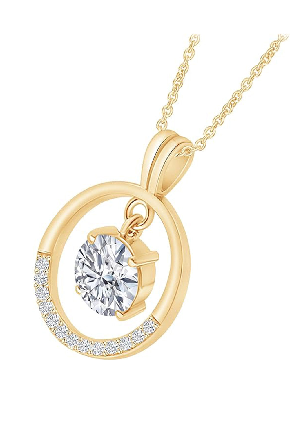 1 Carat Lab Created Moissanite Diamond Dancing Pendant Necklace in 18K Gold Plated 925 Sterling Silver