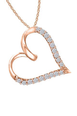 Rose Gold Color Round Moissanite Twirl Love Heart Pendant Necklace 