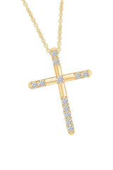 Yellow Gold Color Cross Pendant Necklace for Women, Fashion Jewellery