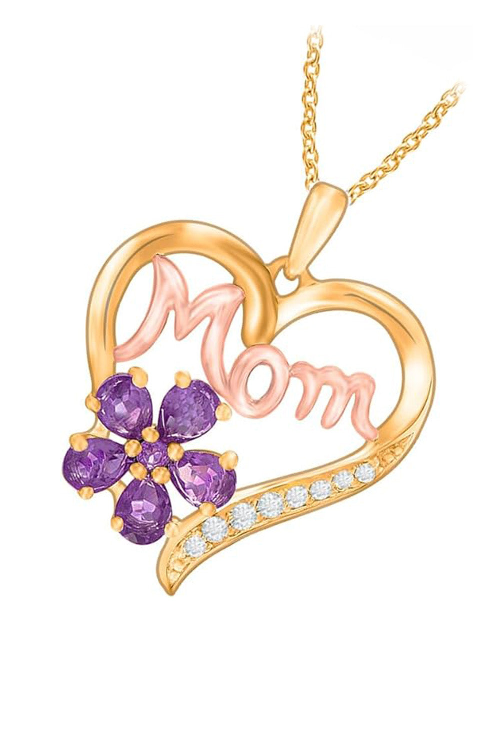 Yellow Gold Color Pear Shaped Amethyst - MOM Love Pendant