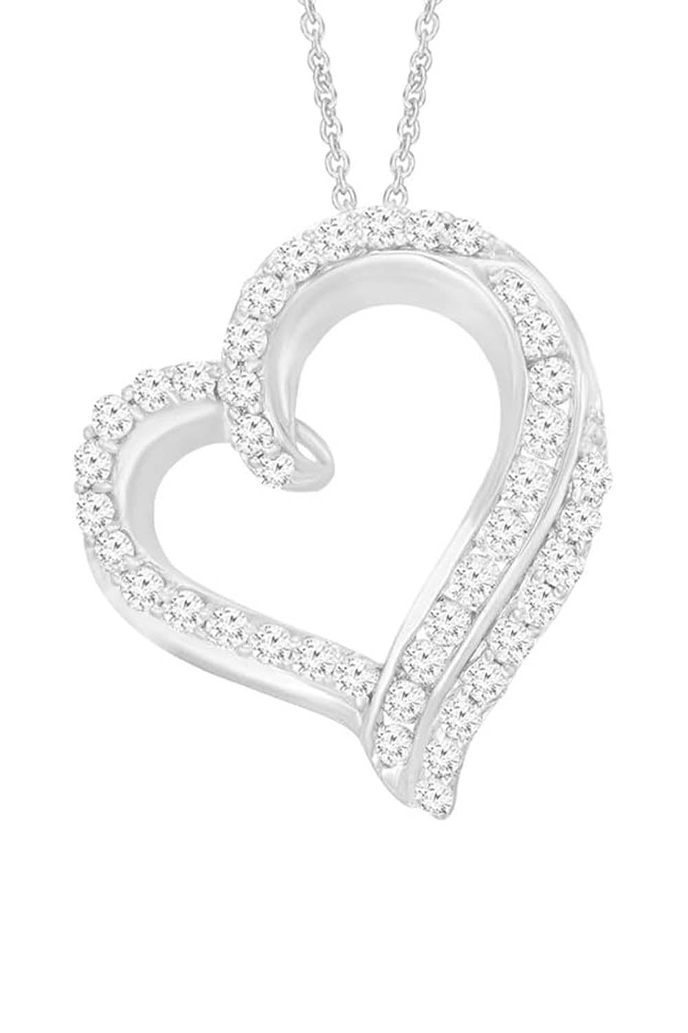 Beautiful White Gold Color Moissanite Love Heart Pendant Necklace, 