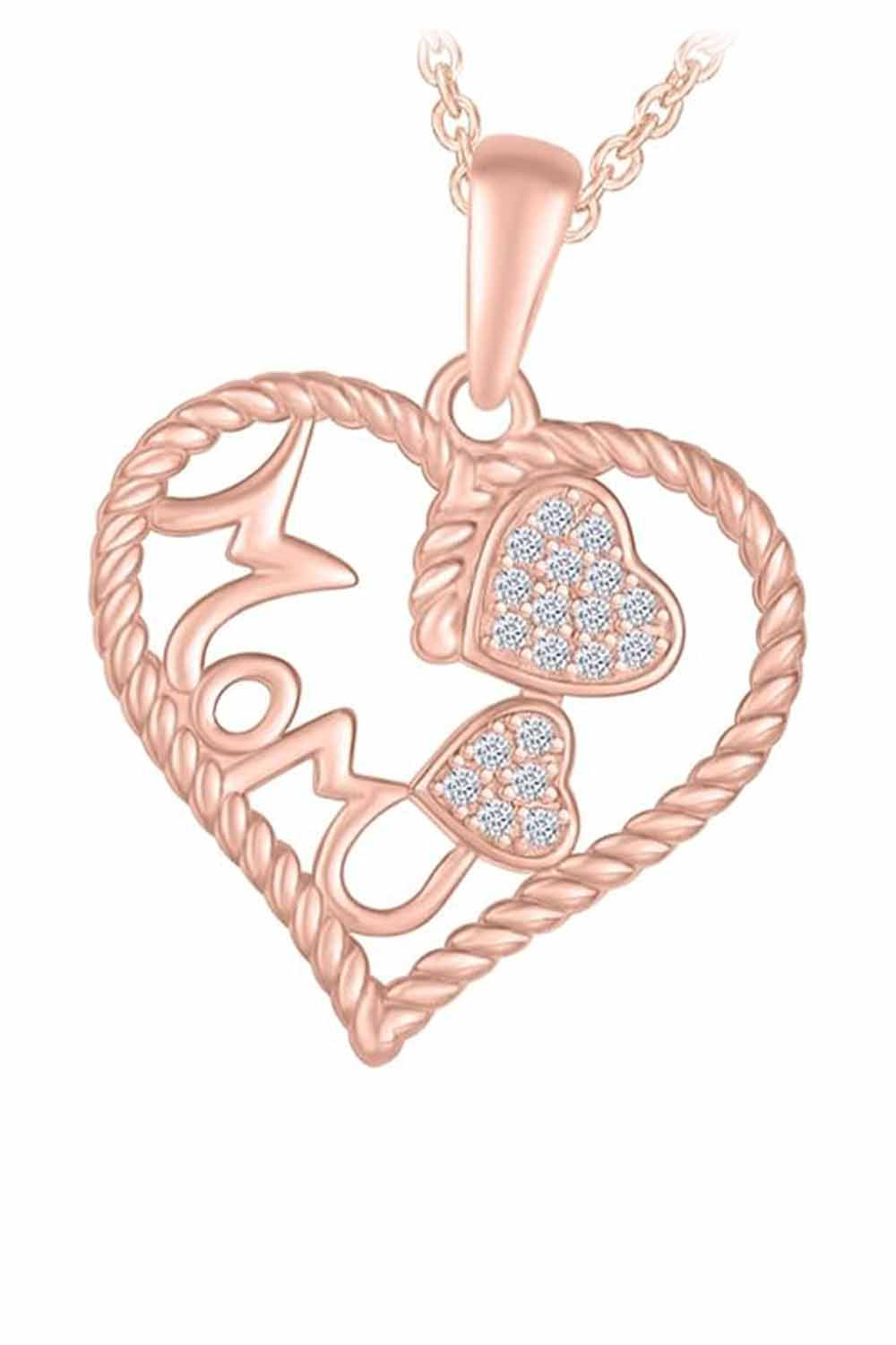Rose Gold Color Yaathi Moissanite Mom Triple Heart Pendant Necklace 