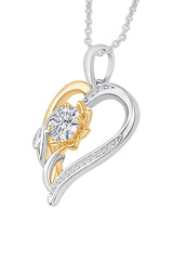 White Gold Color Diamond Heart Flower Pendant Necklace