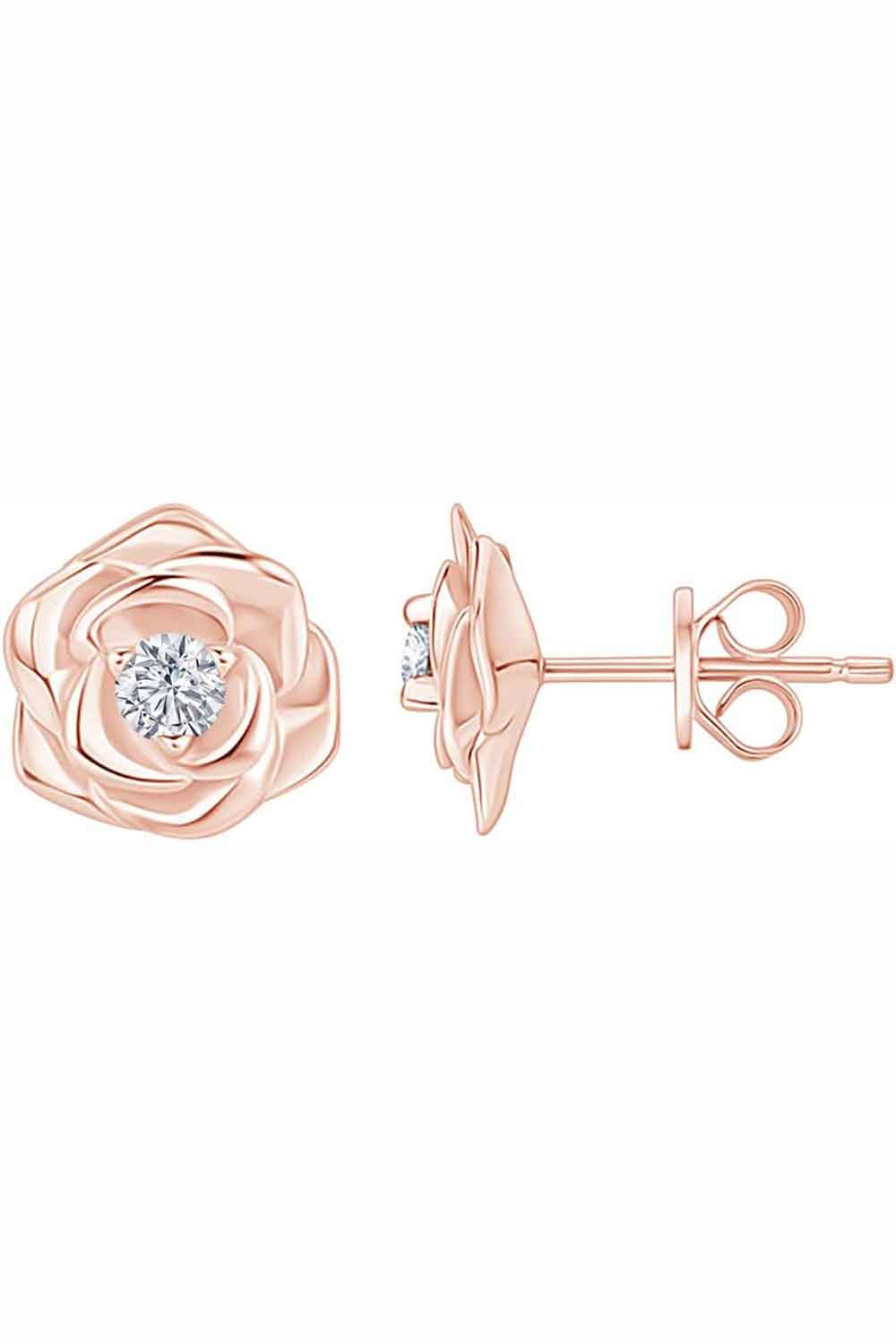 Rose Gold Color Rose Flower Stud Earrings, Stud Earrings for Women