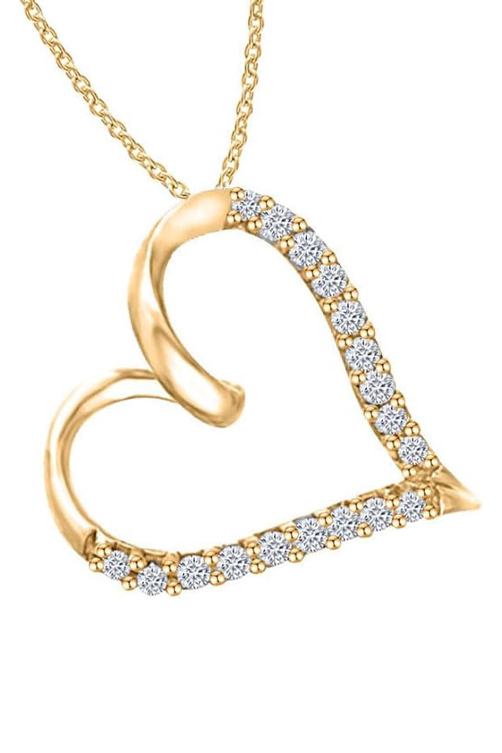 Yellow Gold Color Round Moissanite Twirl Love Heart Pendant Necklace 