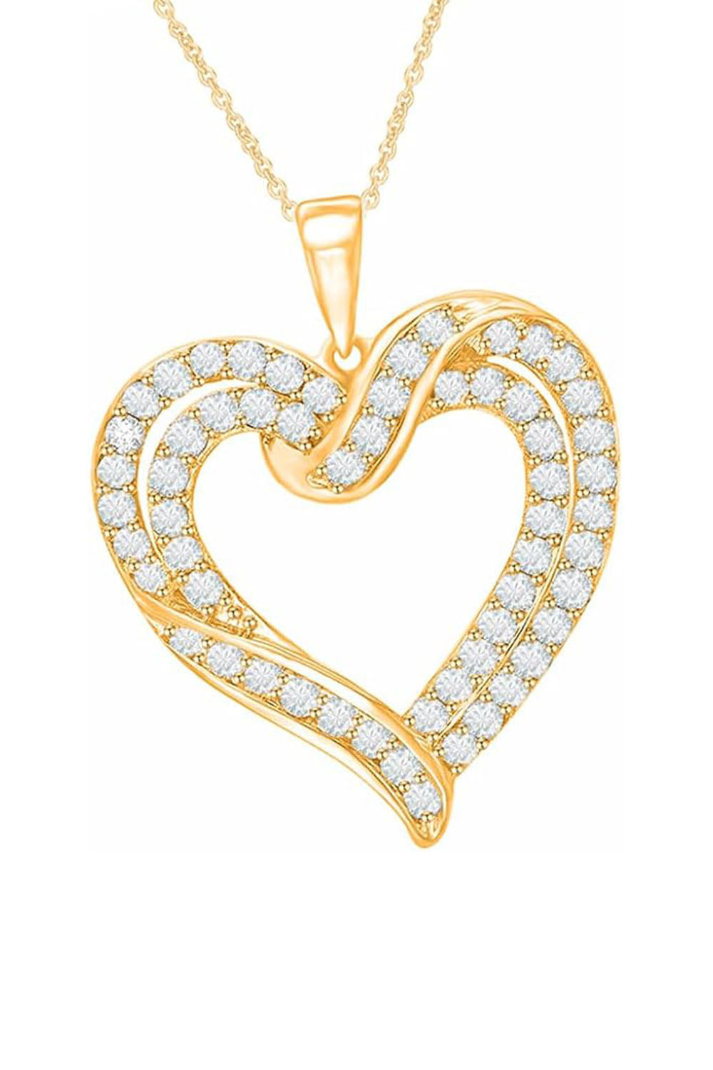 Yellow Gold Color Round Cut Moissanite Love Heart Pendant Necklace
