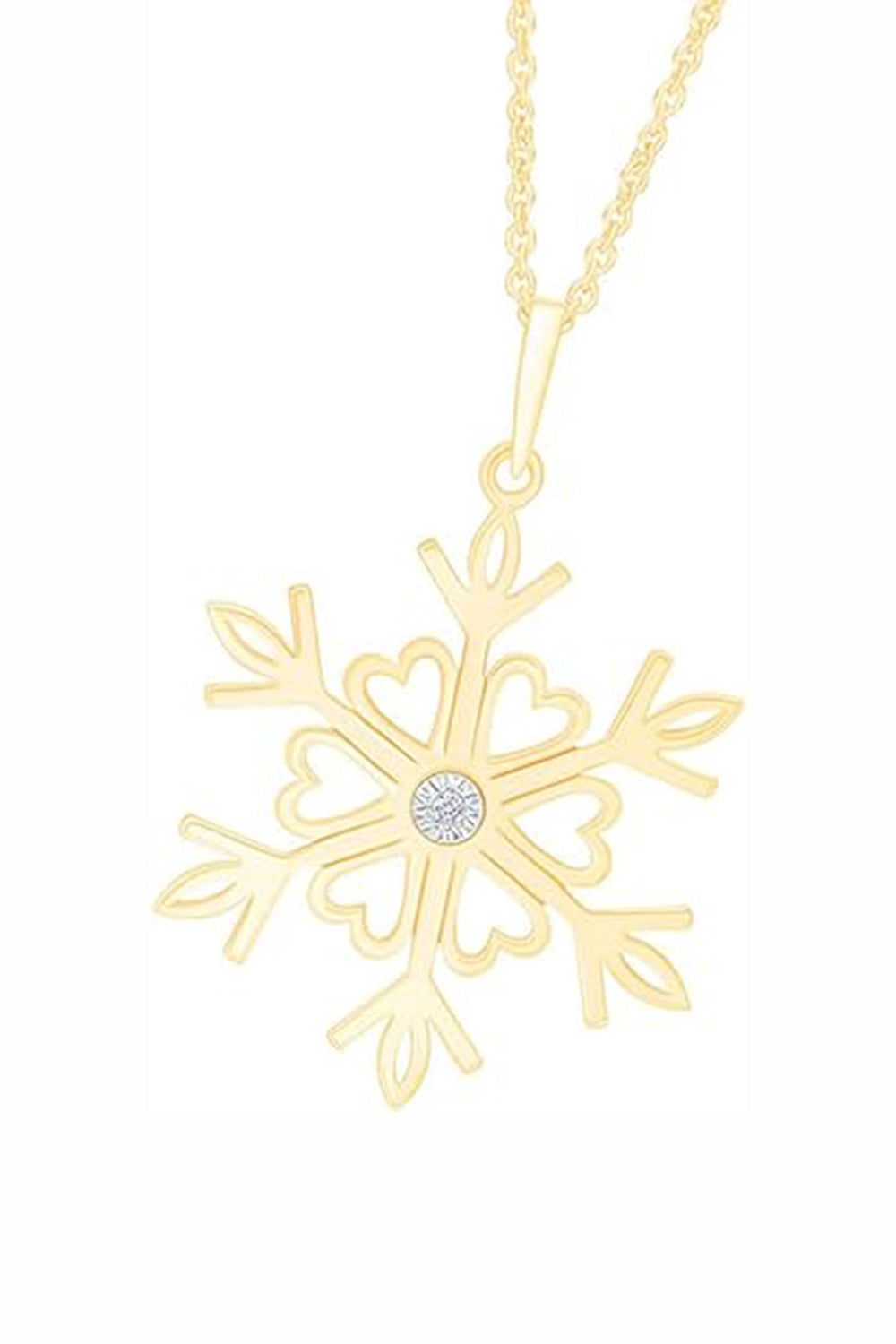 Yellow Gold Color Moissanite Heart Snowflake Pendant Necklace for Women 