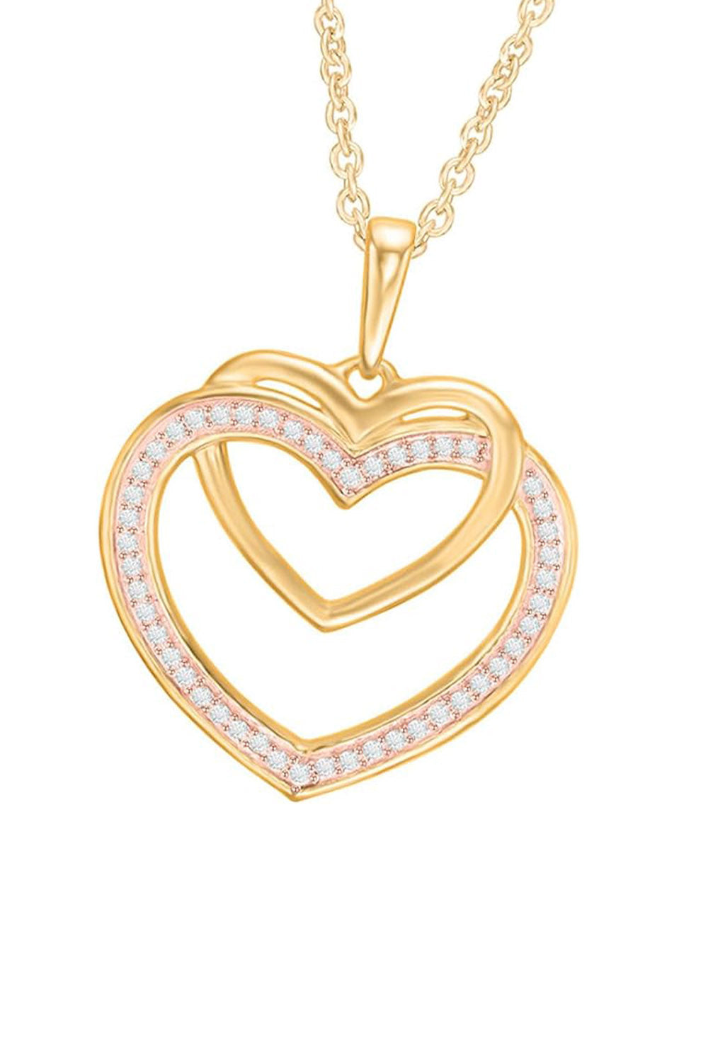 Moissanite Double Hearts Pendant Necklace in 18K Gold Plated Sterling Silver.
