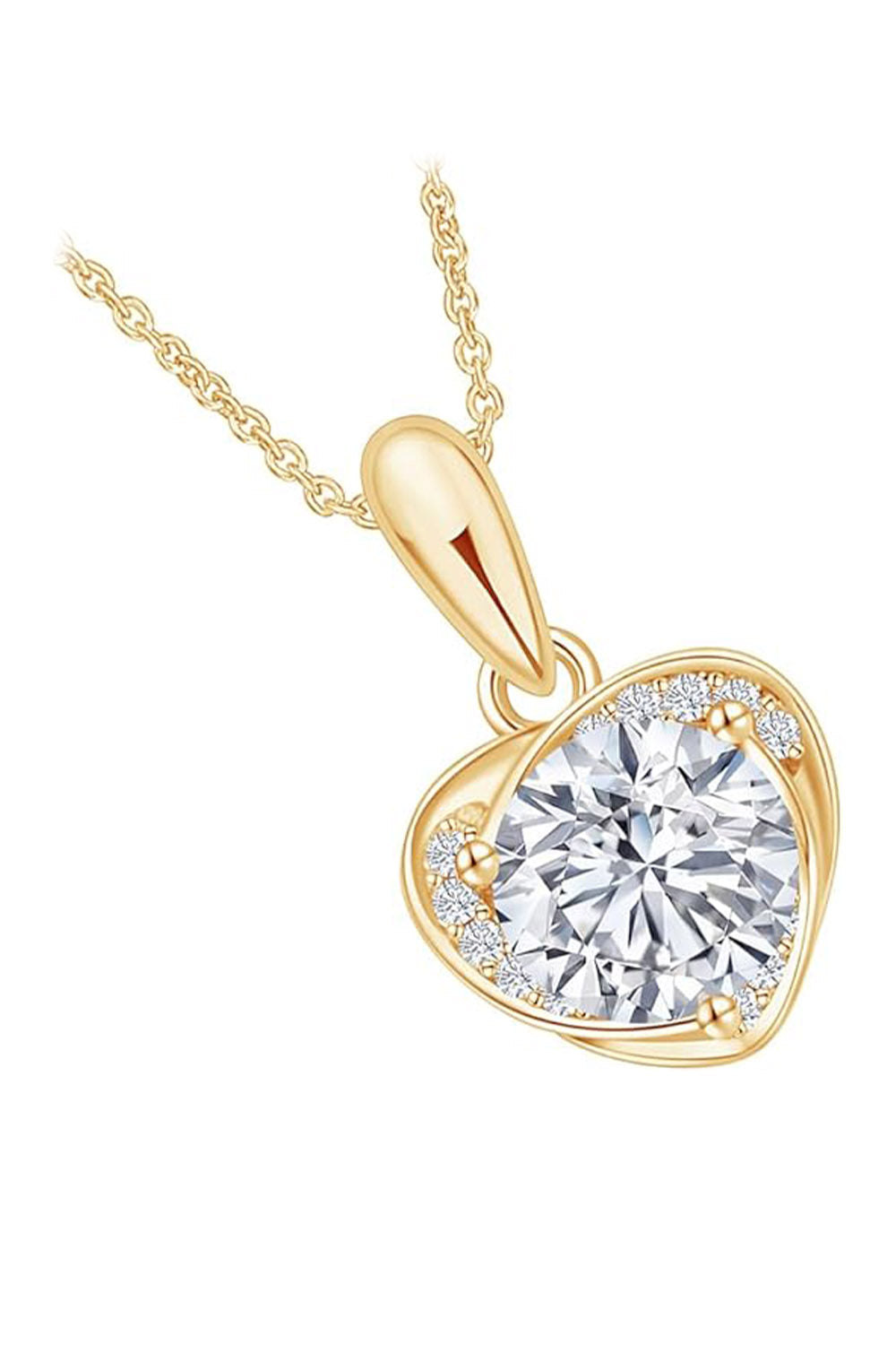 Yellow Gold Color Moissanite Diamond Love Heart Pendant Necklace 