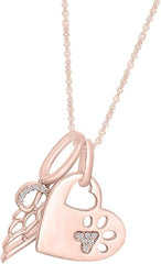 Rose Gold Color Paw Print Heart Angel Wing Charm Pendant Necklace