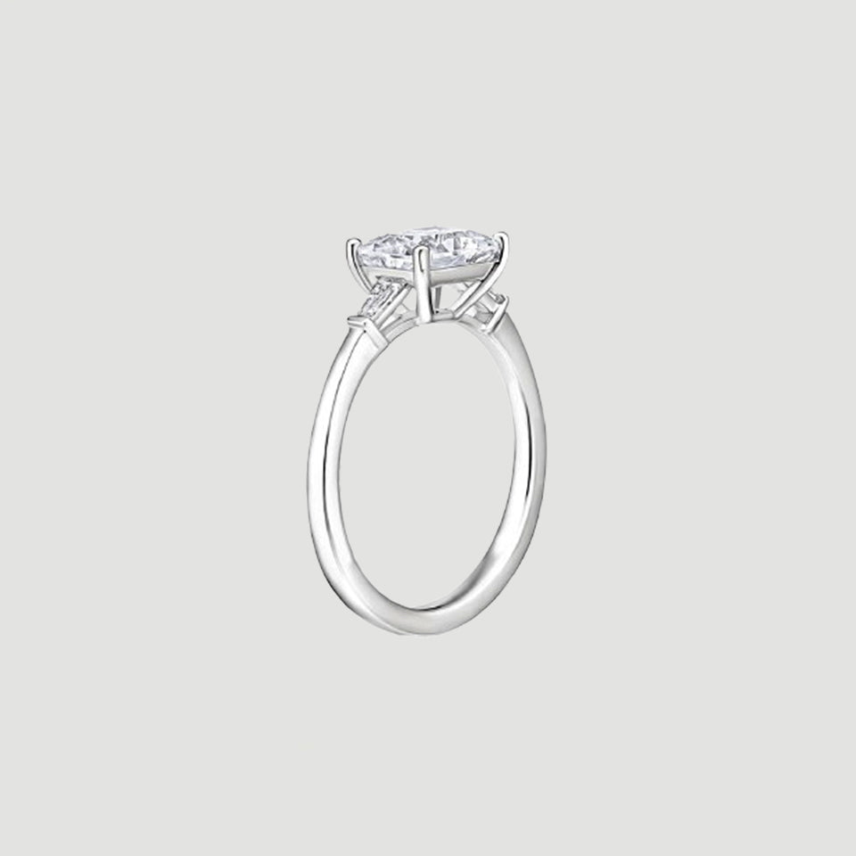 Baguette and Oval Moissanite Three Stone Ring