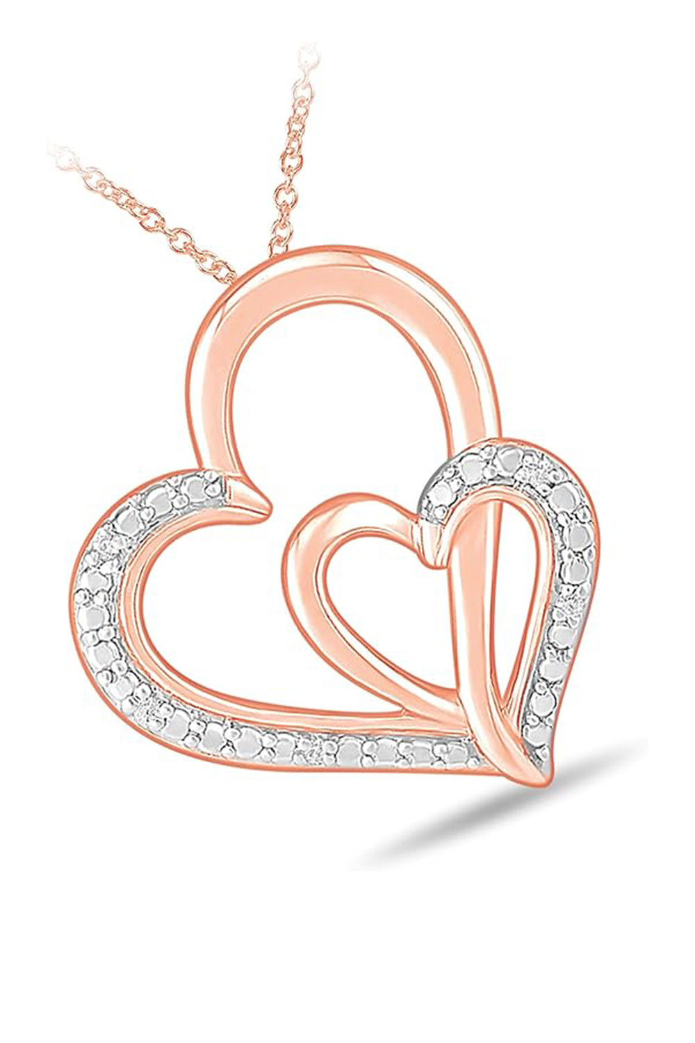 Rose Gold Color Interlocking Love Double Heart Pendant Necklace