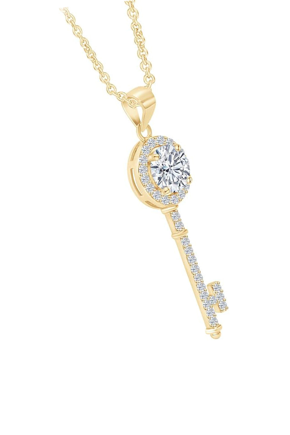 Yellow Gold Color Key Pendant Necklace