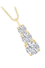 Yellow Gold Color Three Stone Pendant Necklace
