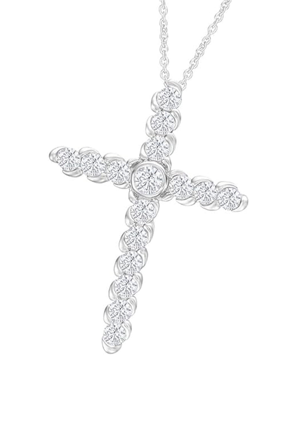 White Gold Color Yaathi 1 Ct Moissanite Cross Pendant Necklace 