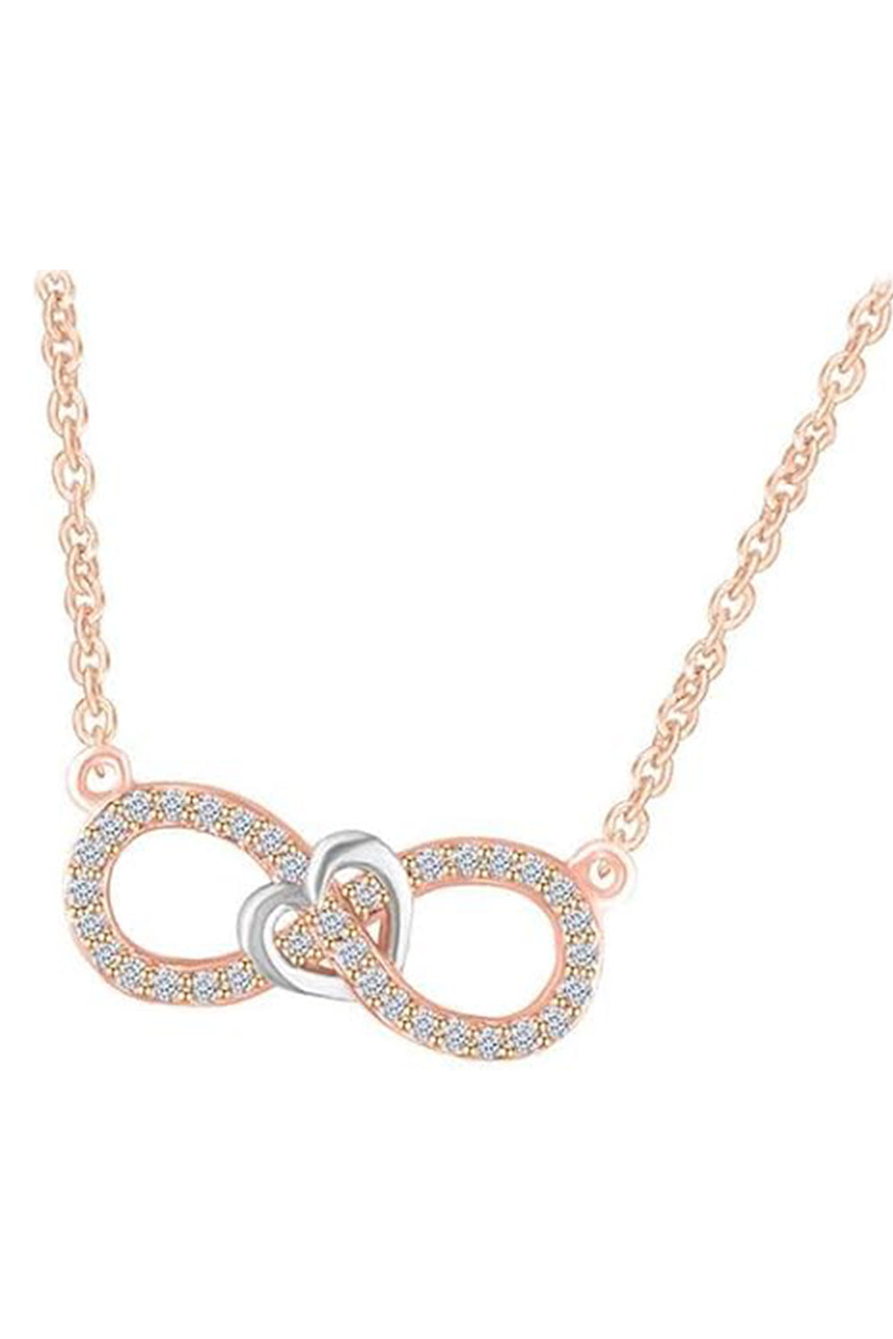 Rose Gold Color Diamond Infinity Heart Pendant Necklace