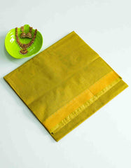 Mustard Green Mangalgiri Cotton Saree with Stripes