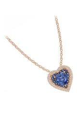 Rose Gold Color Latest Blue Sapphire Double Heart Pendant Necklace 