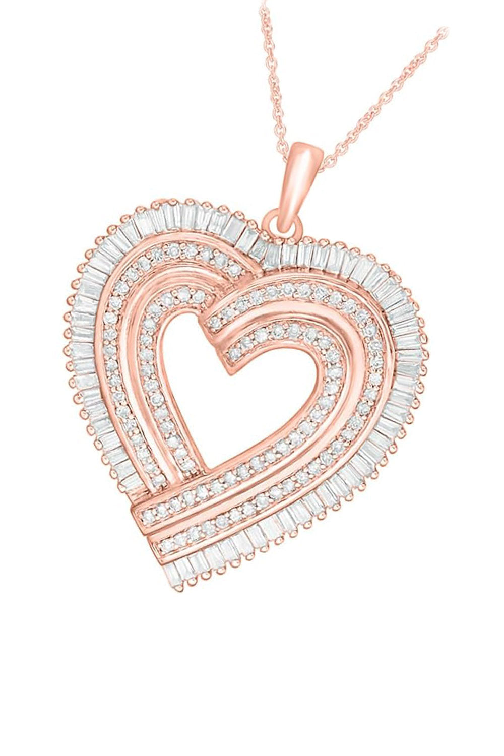 Rose Gold Color Multi-Row Heart Pendant Necklace