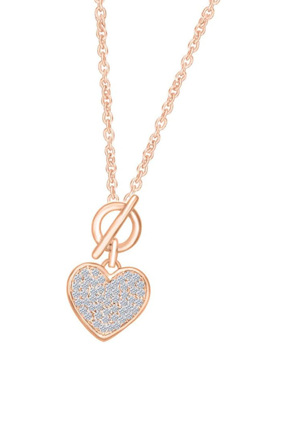 Rose Gold Color Moissanite Toggle Love Heart Pendant Necklace