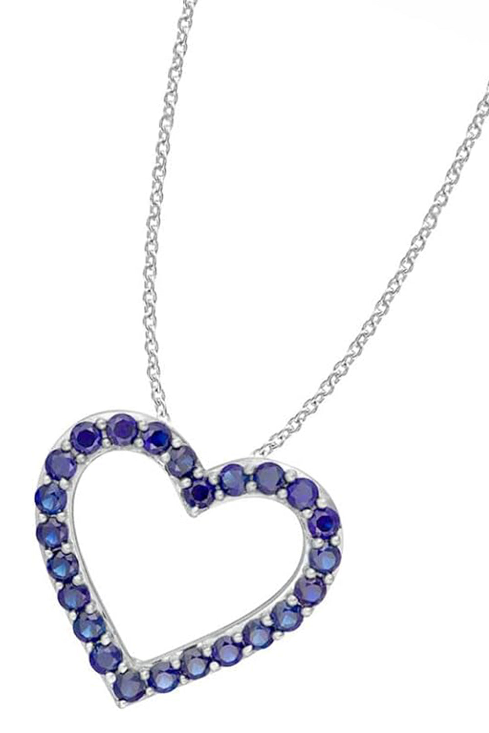 White Gold Chain with Blue Sapphire Open Heart Pendant