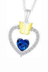 Sapphire Gemstone Heart with Butterfly Pendant Necklace