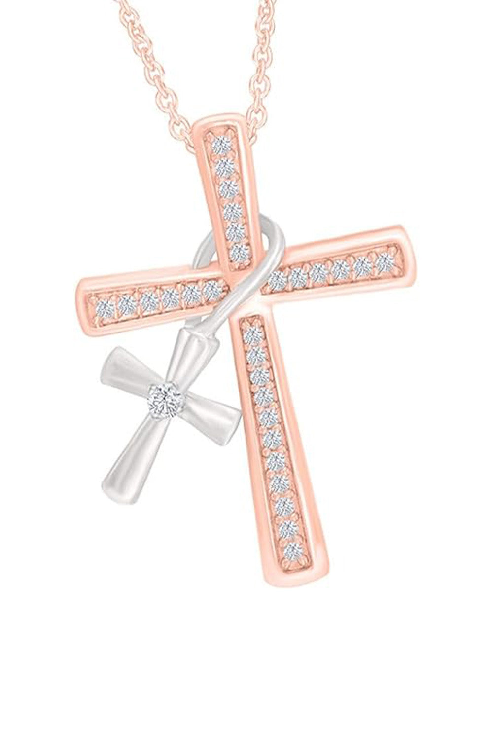 Rose Gold Color Dangling Cross Pendant Necklace for Women