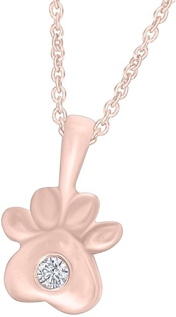Rose Gold Color Cubic Zirconia Paw Print Pendant Necklace for Women