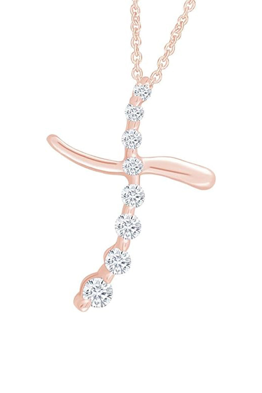 Rose Gold Color Yaathi Journey Moissanite Cross Pendant Necklace