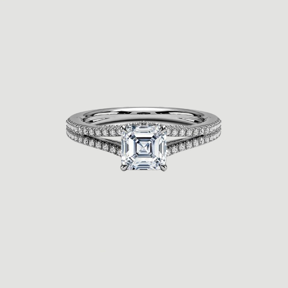 Asscher Moissanite Split Shank Ring