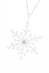 White Gold Color Yaathi Solitaire Snowflake Pendant Necklace for Women