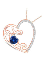 Rose Gold Color Blue Sapphire Love Heart Pendant Necklace