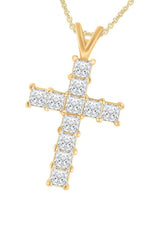 Yellow Gold Color Yaathi Princess Cut Moissanite Cross Pendant Necklace 