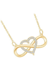 Yellow Gold Color Diamond Love Heart Infinity Pendant Necklace