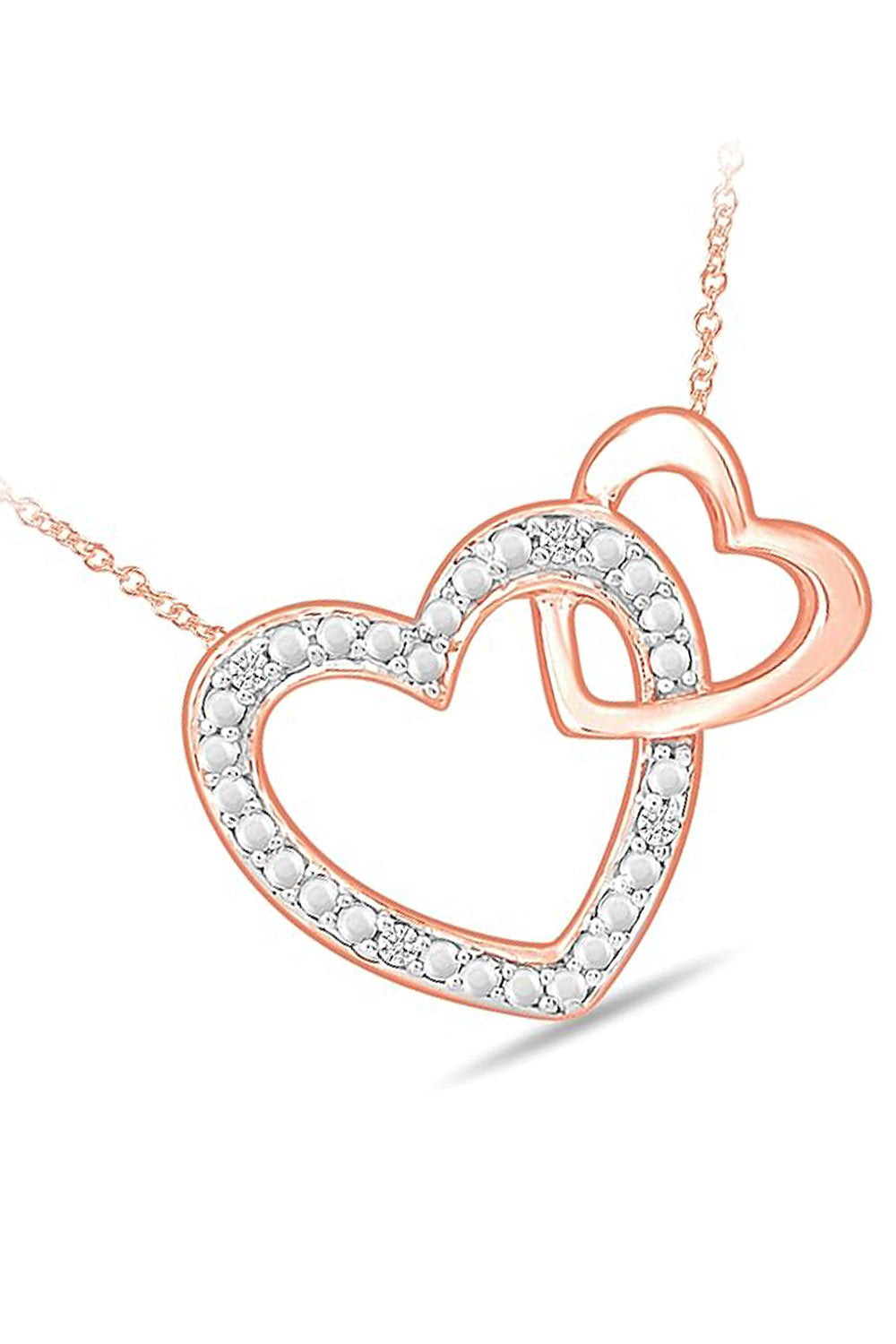 Rose Gold Color Interlocking Double Heart Pendant Necklace 