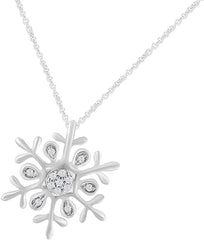 White Gold Color Moissanite Snowflake Pendant Necklace for Women 