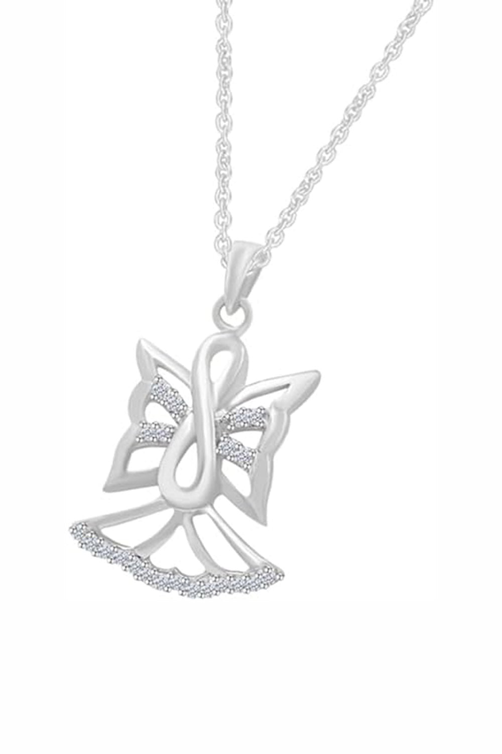 White Gold Color Yaathi Infinity Angel Outline Pendant Necklace