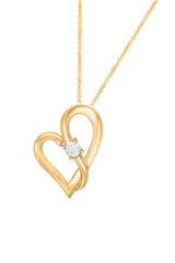 Yellow Gold Color Crossover Heart Pendant Necklace