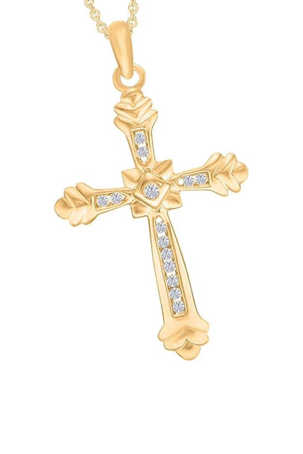 Yellow Gold Color Moissanite Cross Pendant Necklace in 14K Gold 