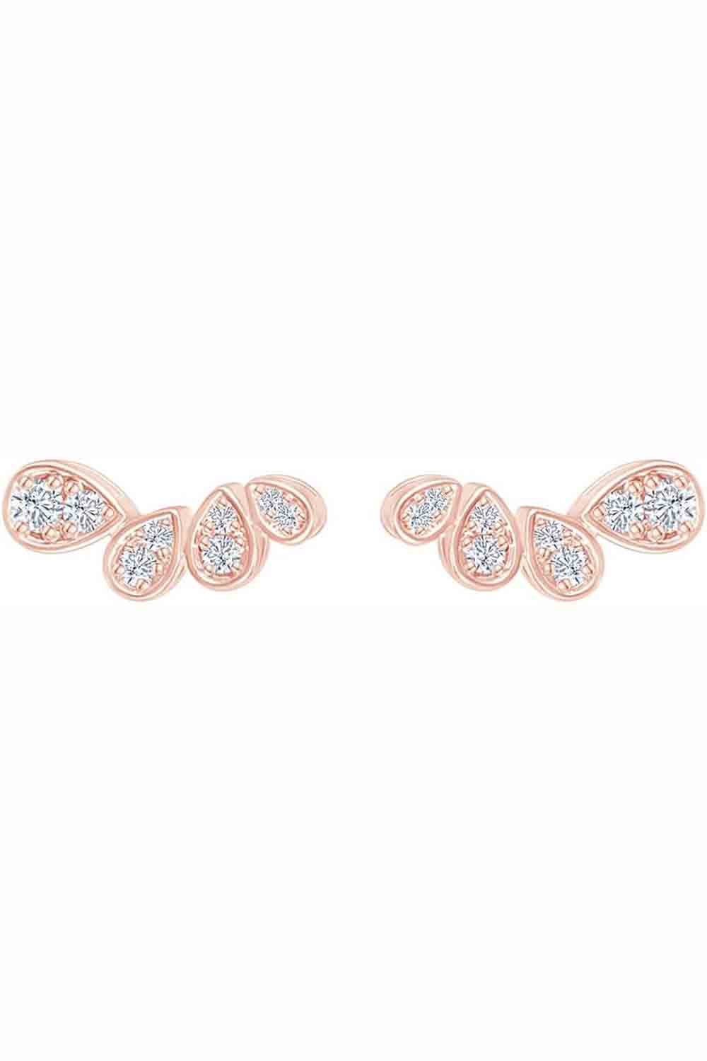 Rose Gold Color Cubic Zirconia Teardrop Stud Earrings for Women
