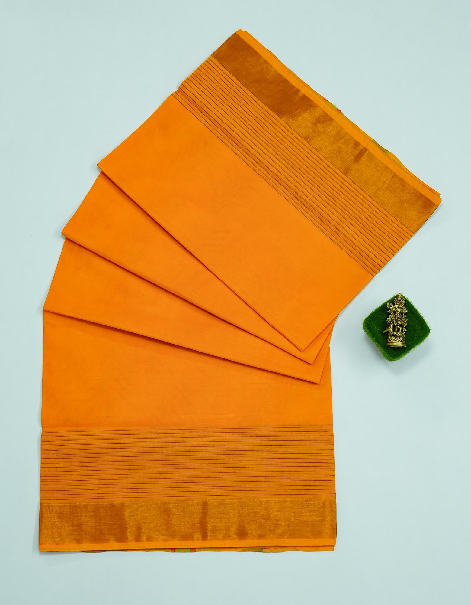 Yellow Orange Color Rajkot Plain Cotton Saree