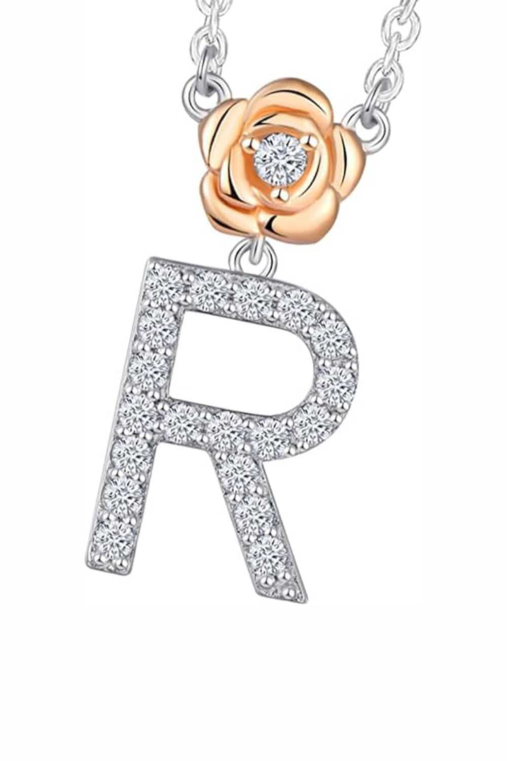 R Letter Flower Pendant Necklace