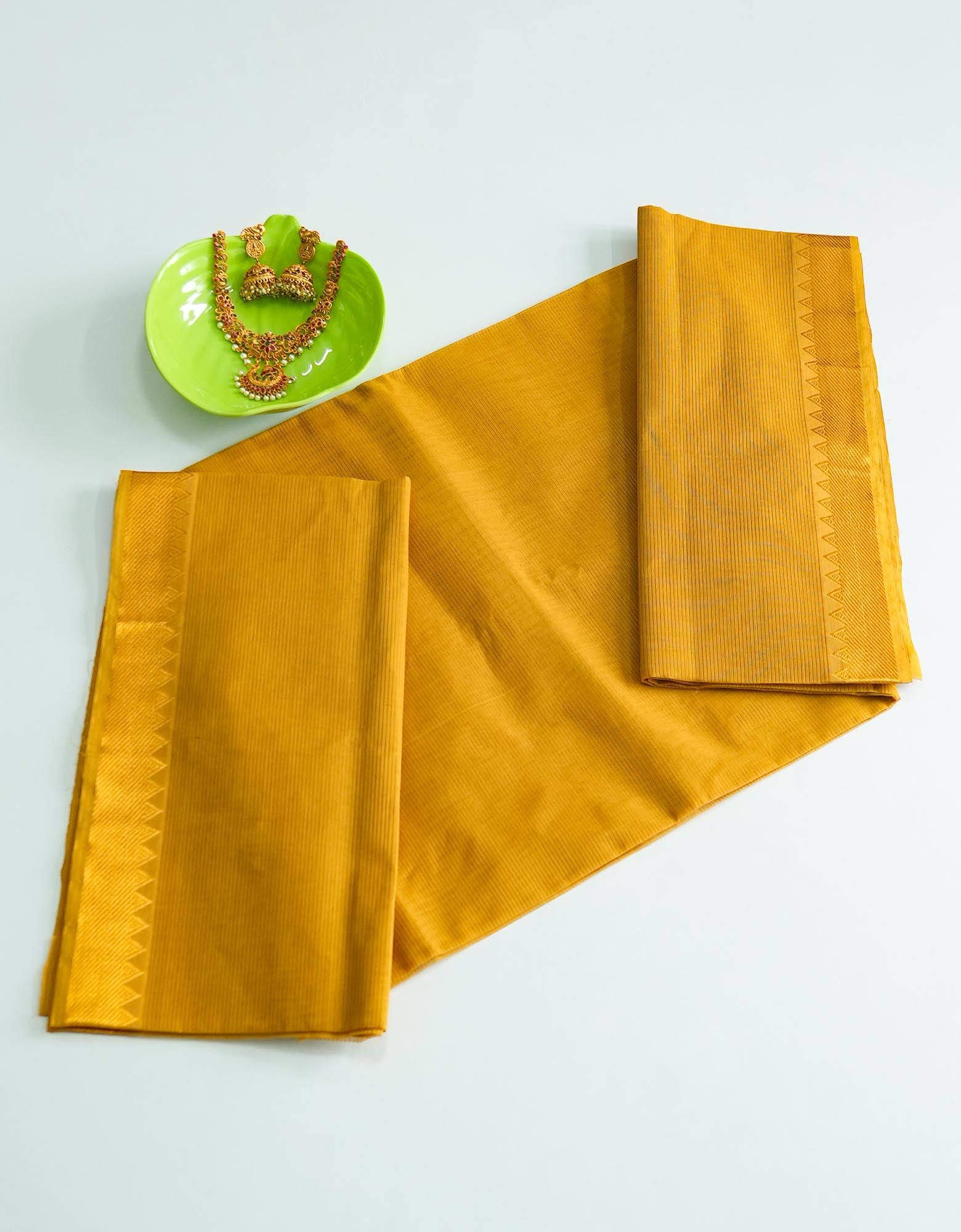 Mustard Yellow Mangalgiri Cotton Saree with Stripes